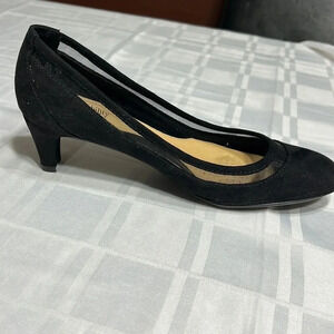 Kitten heel , mesh, black ,suede look shoes , extra comfort.